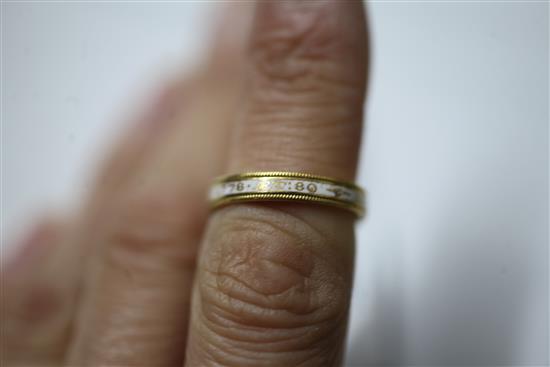 A George III 22ct gold ans white enamel mourning band